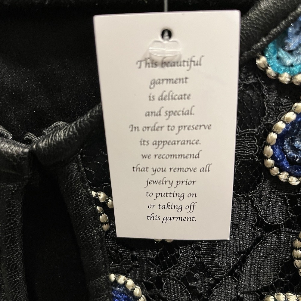 Dennis Basso Women's Black Aqua Blue Embroidery Lace Lined Jacket Size US 12 NEW - Picture 7 of 16